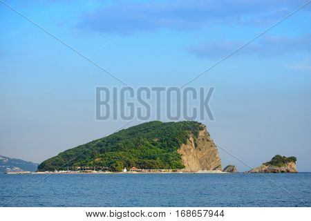 Famous Island of Sveti Nikola in Budva. Montenegro, Balkans, Adriatic sea, Europe.