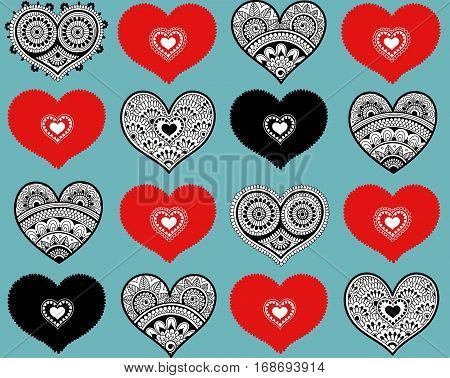Valentine's seamless pattern with lace hearts. Mehndi style. You can use it for packaging design, textile design and scrapbooking.