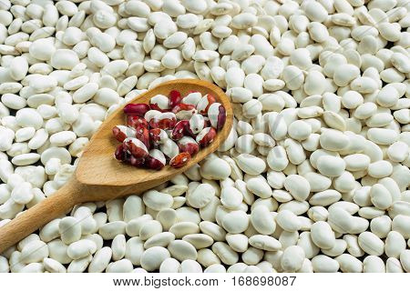 White Beans On A Table With Wooden Spoon