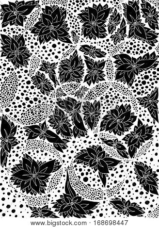 Flowers and leafs in circles. Vector illustration. Doodle drawing. Meditative exercise. Coloring book anti stress for adults. Black and white.