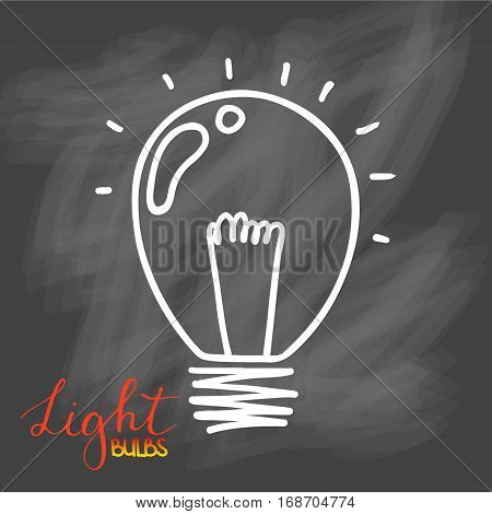 Light bulbs icon. Concept of big ideas inspiration, innovation, invention, effective thinking. CFL lamp.  Isolated. Vector illustration.  Idea symbol. Vector. sketch. Sign. On chalk background