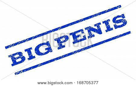 Big Penis watermark stamp. Text caption between parallel lines with grunge design style. Rotated rubber seal stamp with scratched texture. Vector blue ink imprint on a white background.