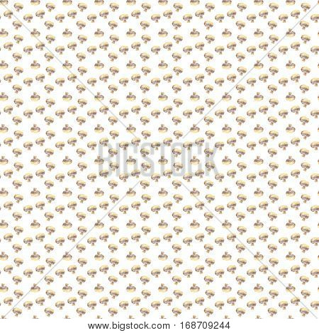 Small mushrooms champignon on white background. Watercolor hand made. Seamless colorful pattern. Could be used for textile or in design