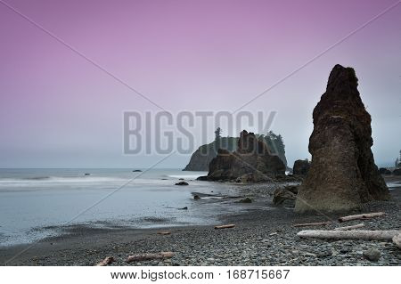 Ruby beach at sunset in Olympic National Park Washington State USA