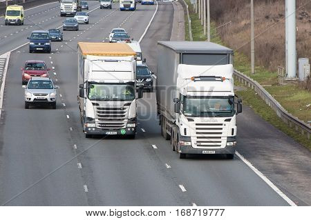 London UK - February 4 2017: Traffic on the British motorway M1 junction to motorway M25
