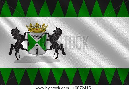 Flag of Emmen is a municipality and a town in the northeastern Netherlands. 3d illustration