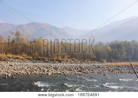 Beautiful Landscape of river in the mountains in Balakot Pakistan