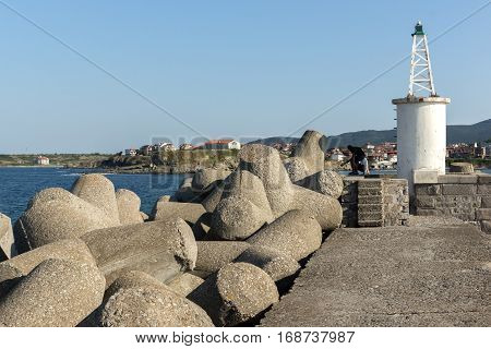 Lighthouse on the port of town of Tsarevo, Burgas Region, Bulgaria