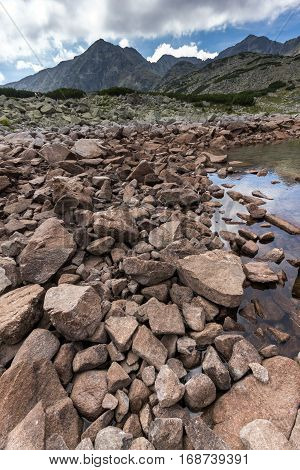rocky shore of  Musalenski lakes,  Rila mountain, Bulgaria
