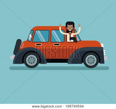 afro american man beard smiling classic automovile vector illustration eps 10
