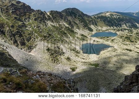 Panorama to Musalenski lakes from Musala Peak, Rila mountain, Bulgaria