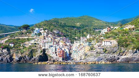 Riomaggiore In Cinque Terre, Italy - Summer 2016 - View From The Sea