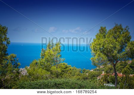 Panorama of the bay Paguera photographed from the mountain in Costa de la Calma.
