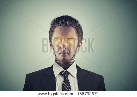 Business man with a lightbulb in place of head sugesting idea or intelligence.