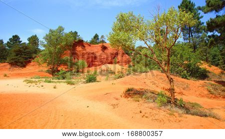 Ochre cliffs in Rustrel in Rustrel, Colorado Provencal, Provence, France
