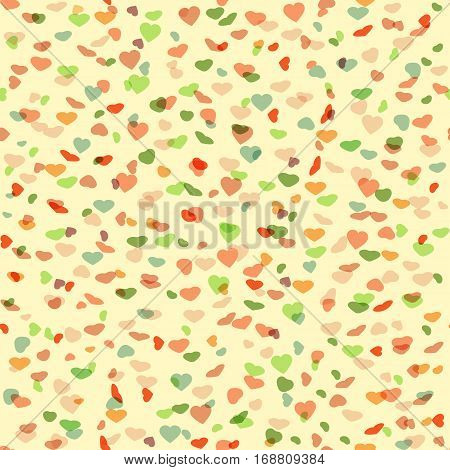 vector seamless pattern colorful watercolor hearts confetti on a beige background
