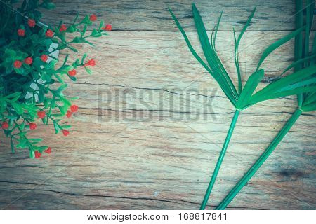 Pineapple, Raw Coffee Beans And Grass. On Wooden Rustic Background Top View Borde.