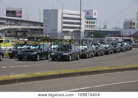 Osaka, Japan - Aug 10, 2015: Osaka Taxi Near The Osaka International Airport