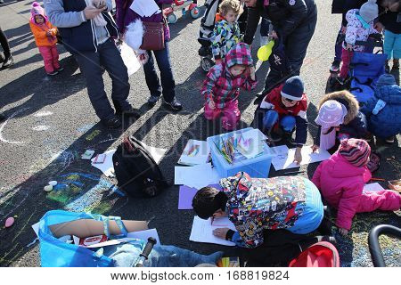 Children And Parents Protest By Drawing And Playing