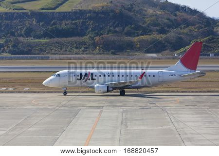 19 Dec 2015 Airport Nagasaki. Japan. Jal Airplane Ja211J In Airport Of Nagasaki (ngs), Omura