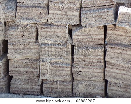 Bricks of salt to build houses in Colchani near the town of Uyuni in Bolivia