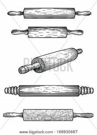Rolling pin, marble, wood, patisserie, ink, set, collection