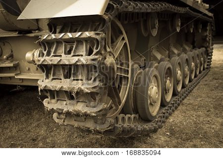 View of detail with Stug IV - German self-propelled gun of World War II.