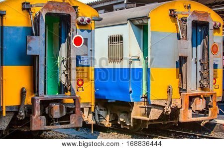 Trains in the train station of Bangkok Thailand