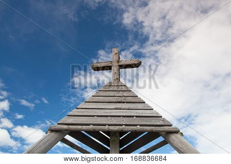 Wooden monument in Gerlitzen Apls in Austria.