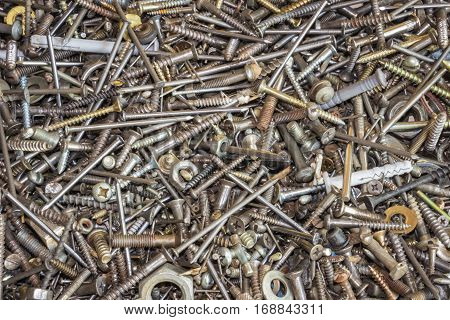 Wood screws cross shaped head on a table close up