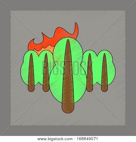 flat shading style icon of fire in the forest