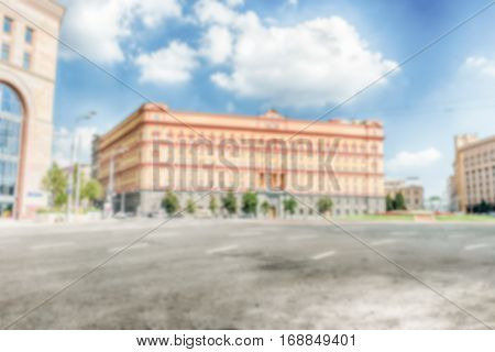 Defocused Background Of Lubyanka Building, Kgb Former Headquarters, Moscow, Russia