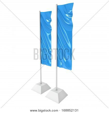 Flag Blue Expo Banner Stand. Trade show booth. 3d render illustration isolated on white background. Template mockup for your expo design.