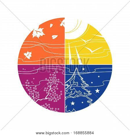 vector illustration of the four seasons in circle different colors