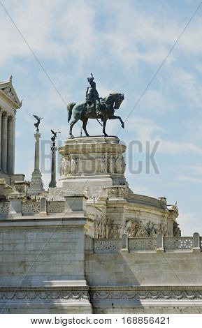 Monument to the rider on the horse in Italy. Sightseeing Italy. Constructions and architecture of Italy