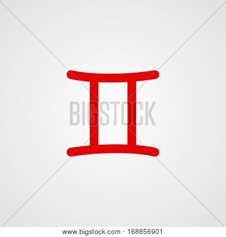 Gemini zodiac symbol red zodiac flat isolated icon on the gray background