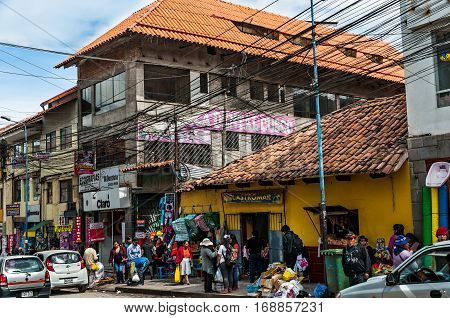 Cusco, Peru - October 5, 2016: People at Shopping street