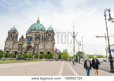 BERLIN, GERMANY- May 18, 2016: Tv tower or Fersehturm in Berlin on May 18, 2016, 2014. BERLIN, Germany.