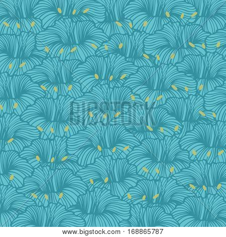 Graceful stylized flowers on a blue background. Vector seamless pattern