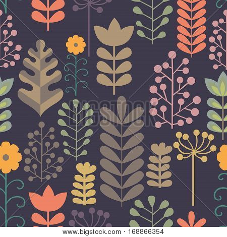 Seamless pattern with stylized branches. Collection of plant elements for design