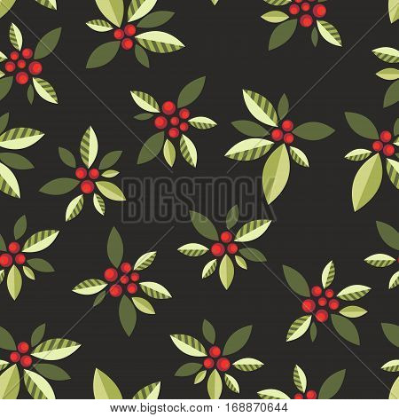 Seamless pattern with vegetative elements and berries for design
