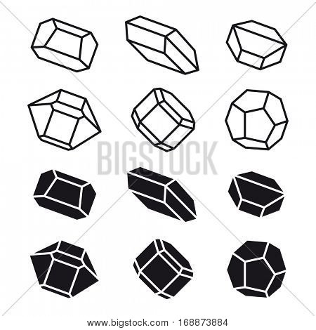 mineral crystal stone black white symbol vector
