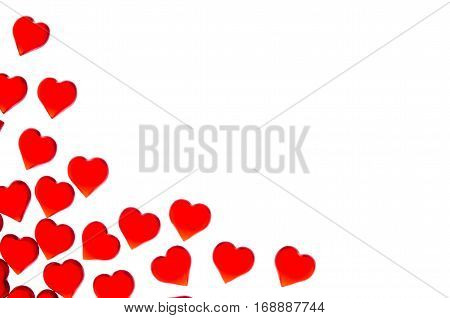 Bright red hearts on a striped background. In order to use Valentine's Day, weddings, International Women's Day