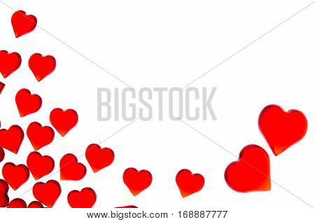 Bright red hearts on a striped background  and red hearts. In order to use Valentine's Day, weddings, International Women's Day