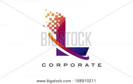 Letter L Colourful Logo. Rainbow L Letter Icon with Shattered Blocks.
