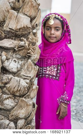 Muscat Oman February 4th 2017: omani girl in traditional outfit