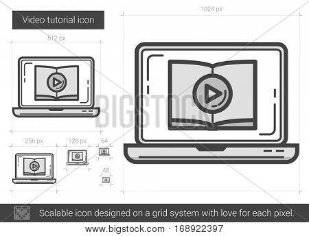 Video tutorial vector line icon isolated on white background. Video tutorial line icon for infographic, website or app. Scalable icon designed on a grid system.