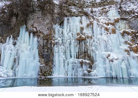 Beautiful frozen wall shot at Nera natural park