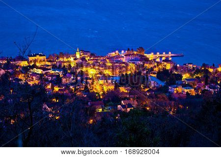 Town Of Lovran Seafront Aerial Evening View