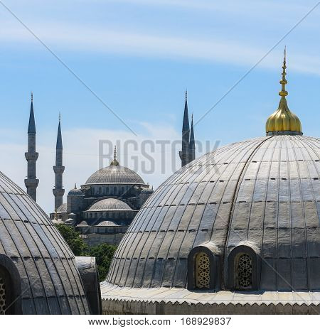 The Blue Mosque And Saint Sophie Cathedral, Istanbul, Turkey.